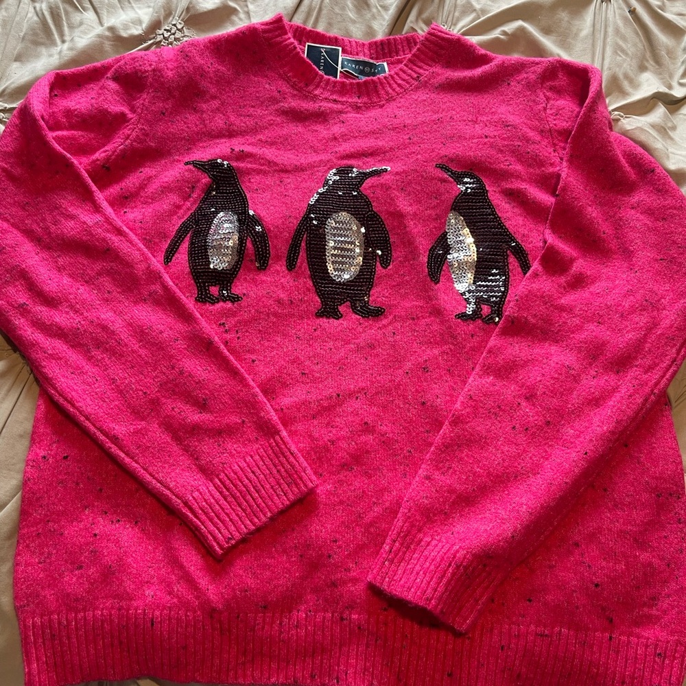 Karen Scott Pink Penguin Sweater